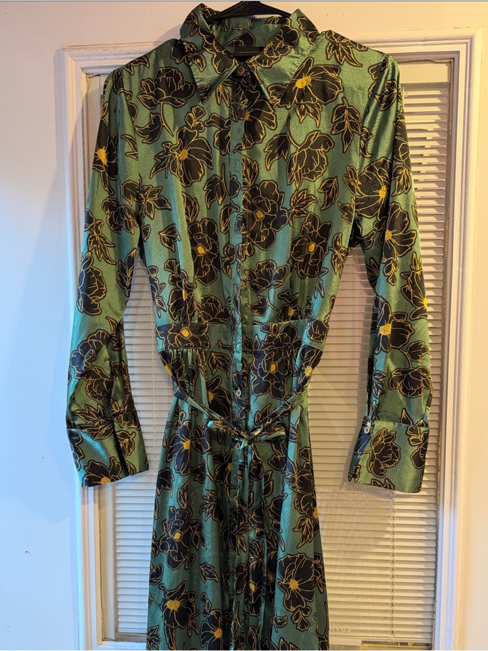 Who What Wear Green Floral Long-Sleeve Button Front Maxi Dress